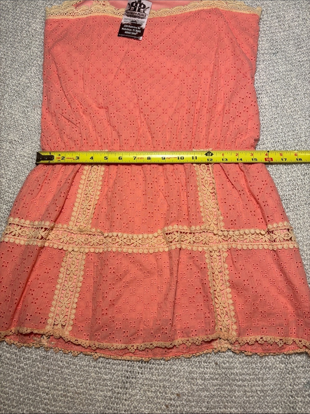 Boho Coral and Cream Eyelet Mini Sundress size S - Picture 7 of 8